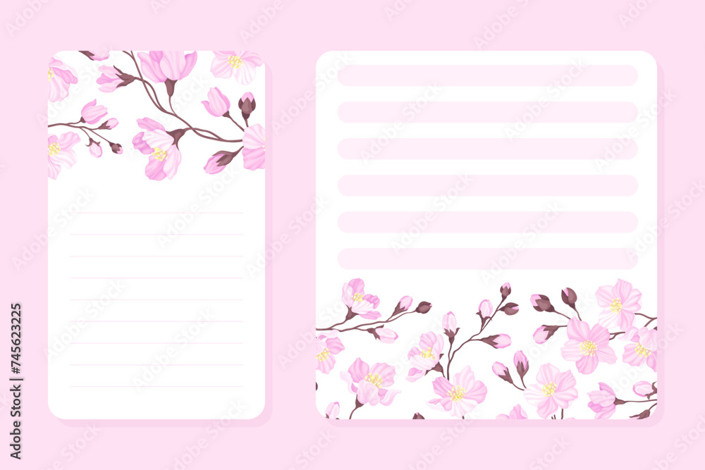 Cherry Blossom Card Design with Blooming Pink Flower Vector Template