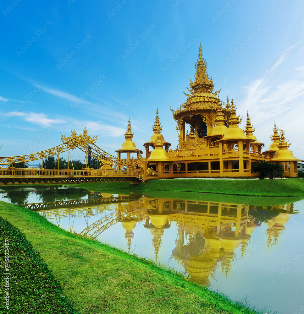 Golden Temple at Wat Rong Khun or Bell Tower, Chiang Rai, Thailand.