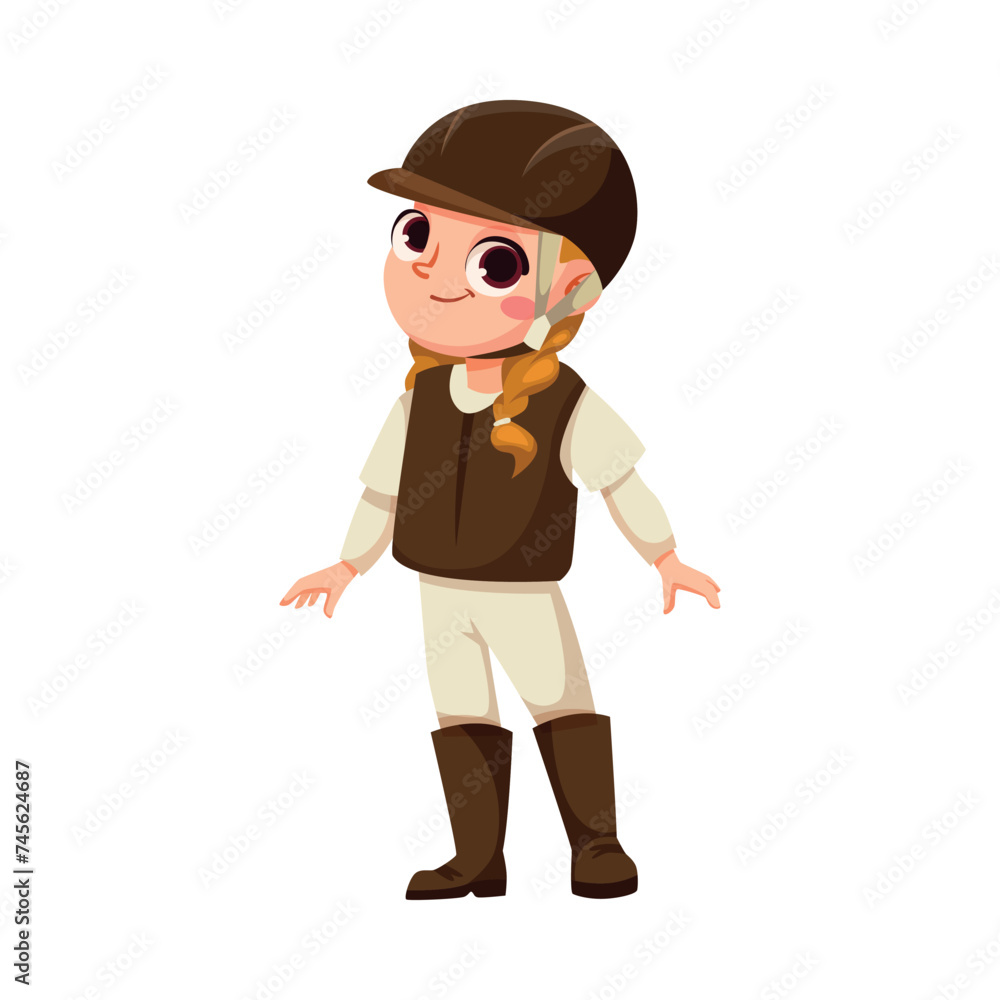 Happy Girl Character Stand in Equestrian Costume Do Sport and Physical Body Training Vector Illustration Happy Girl Character Stand in Equestrian Costume Do Sport and Physical Body Training Vector Illustration