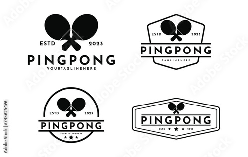 set of ping pong logo design vintage retro badge label 
