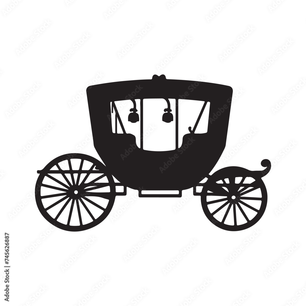 Black silhouette of a Horse Drawn Carriage in a white background(2)