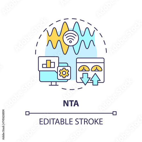 Network traffic analysis multi color concept icon. Web protocol, data collecting. Intrusion vulnerability detection. Round shape line illustration. Abstract idea. Graphic design. Easy to use