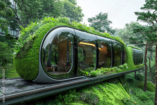 Eco friendly public transport systems that blend into natural landscapes photo