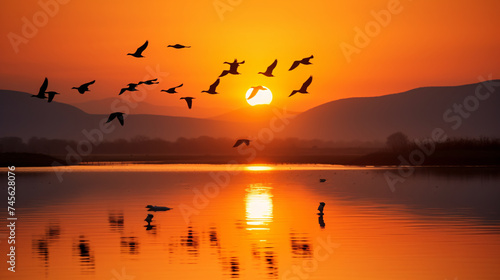 a group of birds flying over water