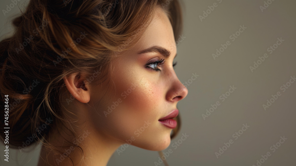 profile view of a young woman with a natural makeup look profile view of a young woman with a natural makeup look