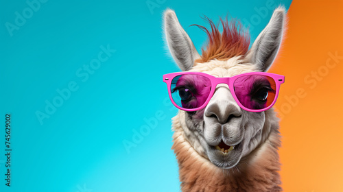 a llama wearing pink sunglasses