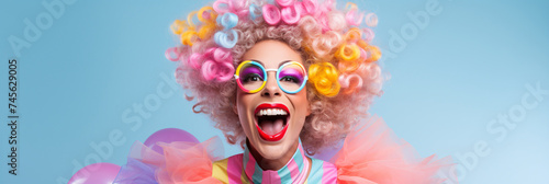 a woman with colorful hair and glasses