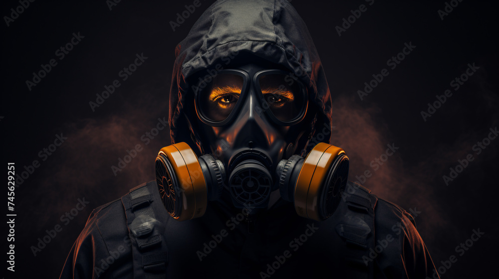 a person wearing a gas mask a person wearing a gas mask