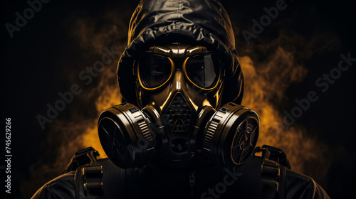 a person wearing a gas mask and a hood