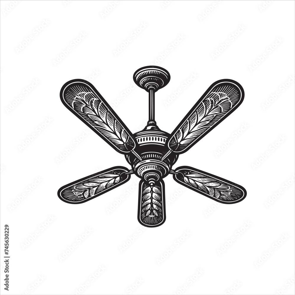 Ceiling Fan Silhouette. Black and White Icon Design Elements on Isolated White Background Ceiling Fan Silhouette. Black and White Icon Design Elements on Isolated White Background
