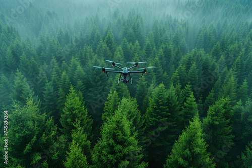 Smart forests monitored by drones for health growth and fire prevention © Puckung