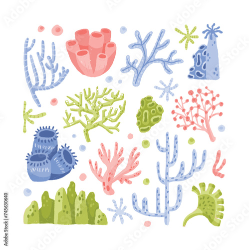 This is Under The Sea clipart set contains coral reef high-quality (300dpi), gouache style png. Suitable for art print, t-shirts, packaging, phone cases, brand kit, etc photo