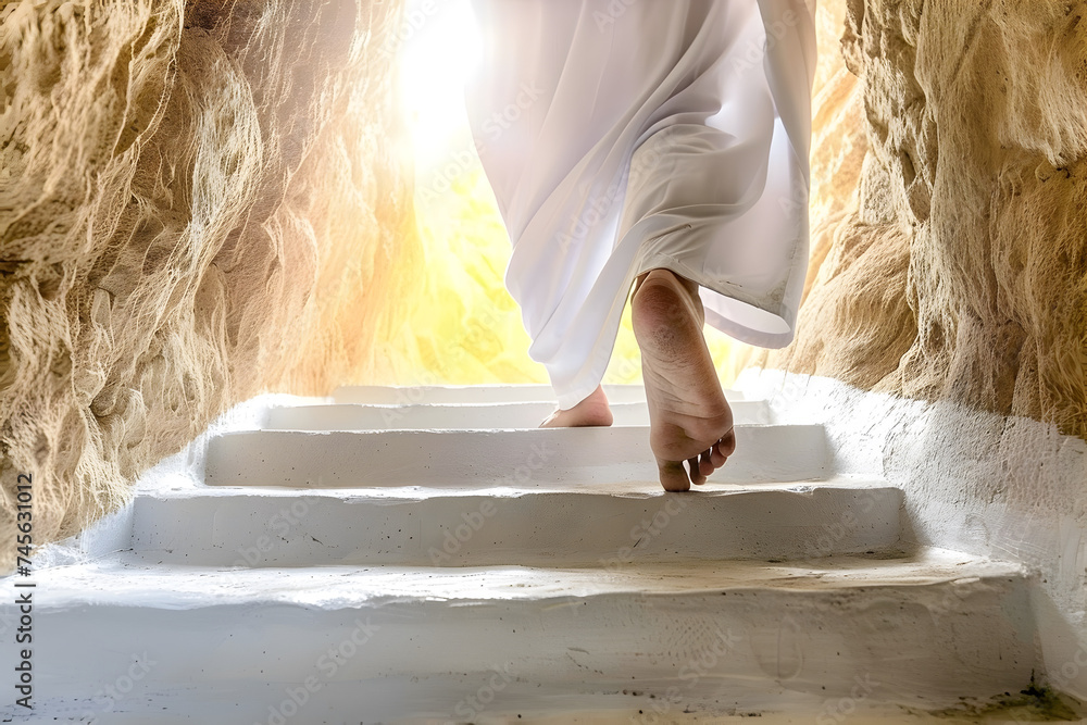 Resurrection Of Jesus Christ at empty tomb - obrazy, fototapety, plakaty 