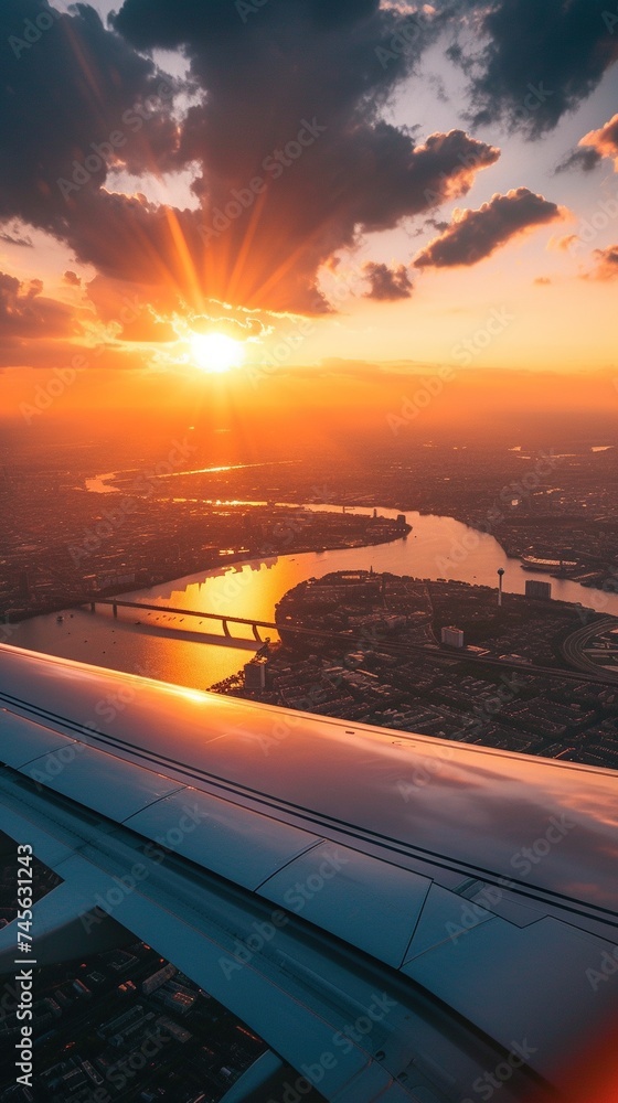 A Sunset View From a Plane Focusing on the Golden Hour A Sunset View From a Plane Focusing on the Golden Hour