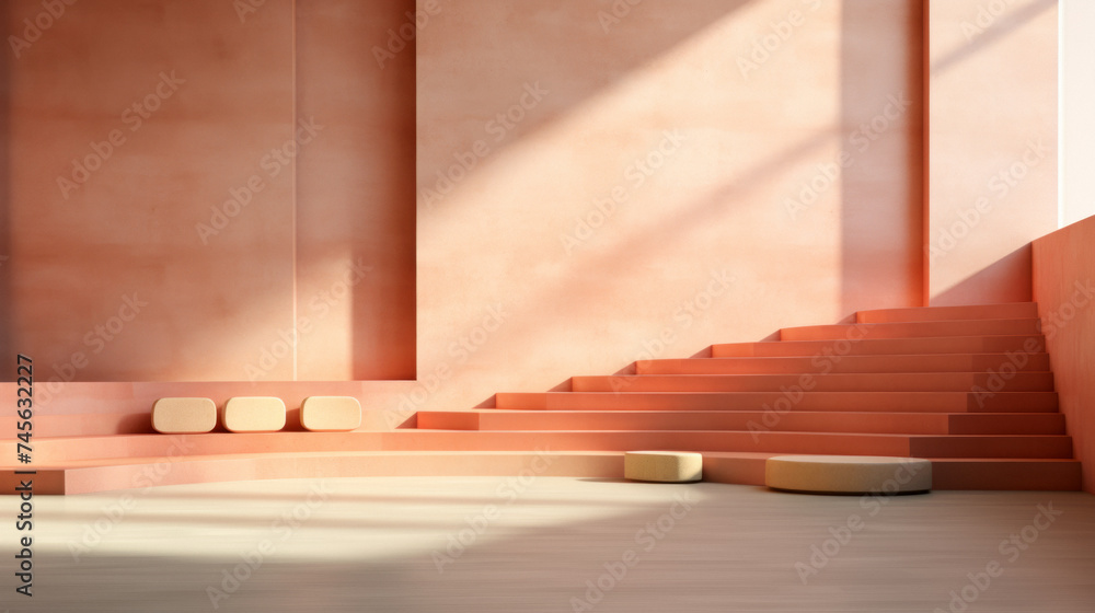 Minimalist terracotta steps in a bright spacious interior Minimalist terracotta steps in a bright spacious interior