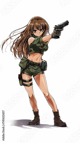 military girl with a gun, anime style