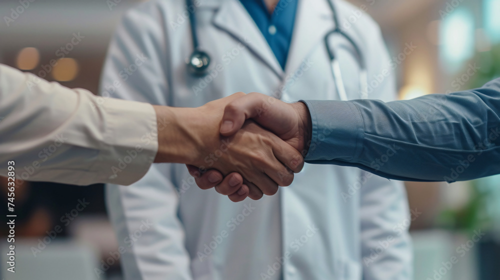 a close-up of a doctor shaking hands a close-up of a doctor shaking hands