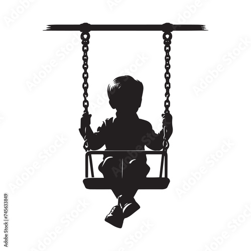 "Swinging Joy: Monochrome Silhouette of a Child on a Swing"