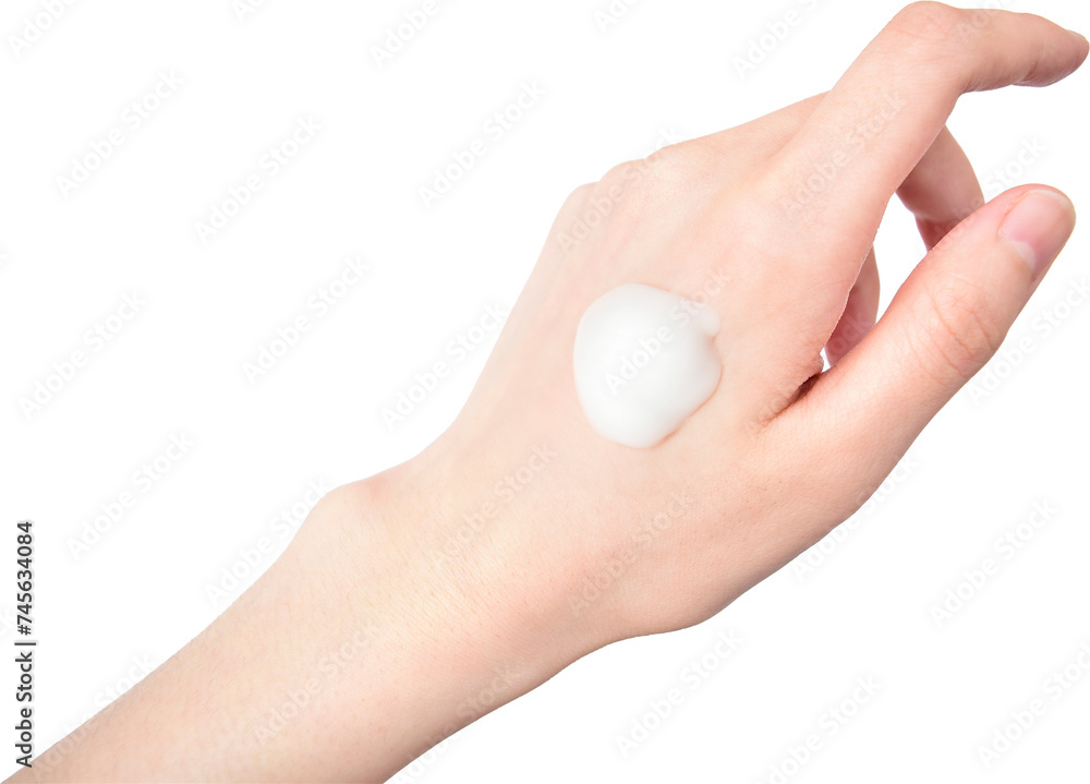 white skincare cream on clean female hand white skincare cream on clean female hand