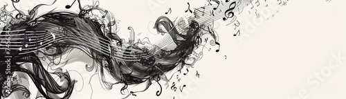 Design an intricate illustration showcasing a symphony of music notes intertwining with each other photo