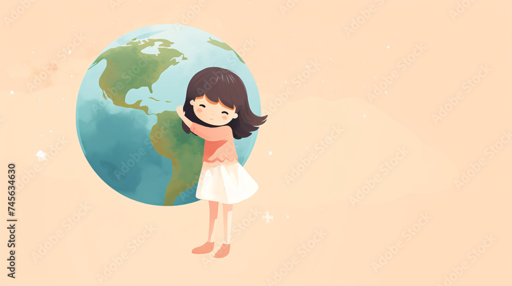 a cartoon of a girl hugging a planet a cartoon of a girl hugging a planet