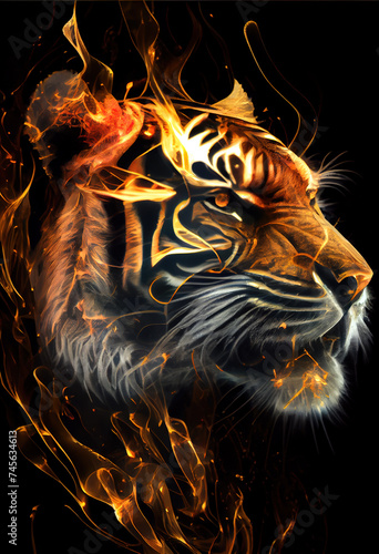 Tiger head print. AI render. © writerfantast