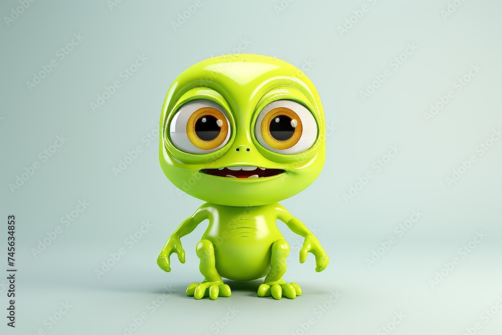 Funny green alien 3d character in space, playful extraterrestrial creature illustration Funny green alien 3d character in space, playful extraterrestrial creature illustration