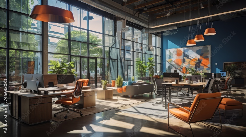 Naklejka premium Generative AI open office space for work