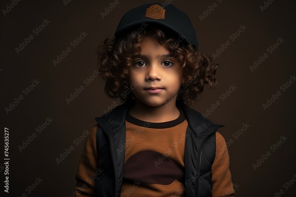 Portrait of a cute little boy with curly hair in a cap. Portrait of a cute little boy with curly hair in a cap.