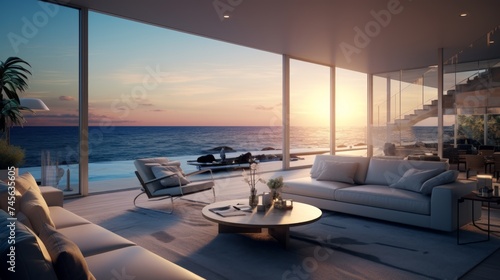 Generative AI Exclusive beachfront suite with panoramic ocean views. © vadosloginov