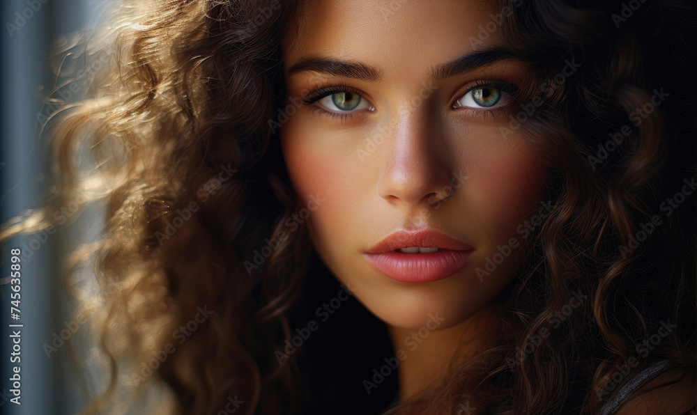 Naklejka premium Beautiful young female model, close up photo.