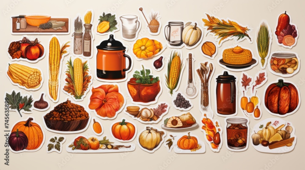 Generative AI Feminine sticker art collection showcasing Thanksgiving ...