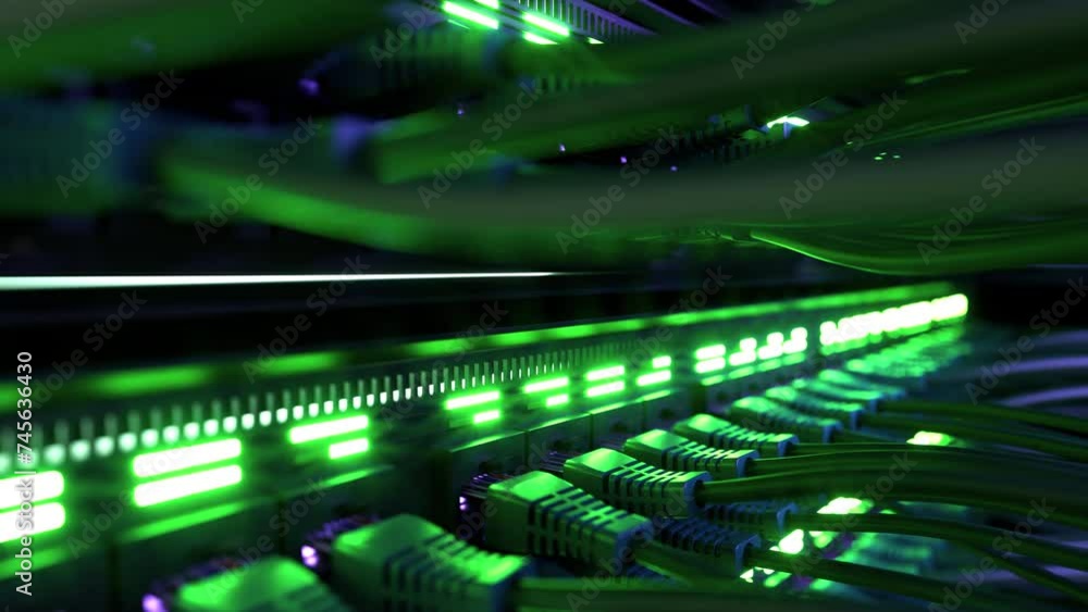 Modern Internet Network Switch With Plugged Ethernet Cables Modern Internet Network Switch With Plugged Ethernet Cables