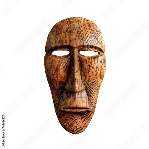 carved wooden mask isolated on transparent background, png
