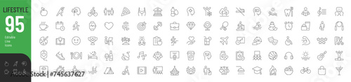 
Lifestyle Line Editable Icons set. Vector illustration in modern thin line style of human life related icons: nutrition, entertainment, personal development, daily routine, and more.  photo