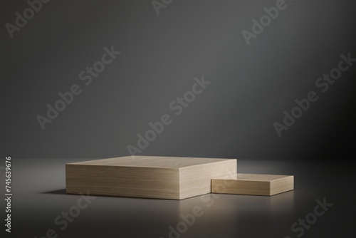 Fototapeta Naklejka Na Ścianę i Meble -  3d rendering beige Wooden rectangle round product display podium background. abstract background for cosmetic advertising sale product. Organic cosmetic and food concept. 3d rendering.