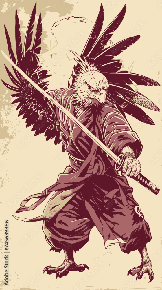Eagle Samurai Illustration with Sword Katana Eagle Samurai Illustration with Sword Katana