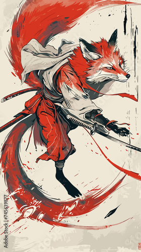 Fox Samurai Illustration with Katana