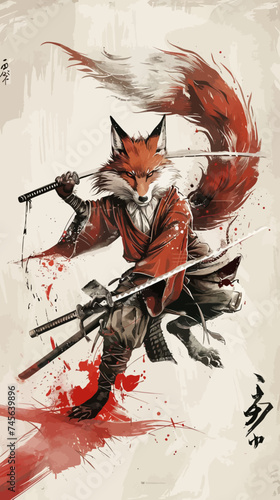 Fox Samurai Illustration with Katana