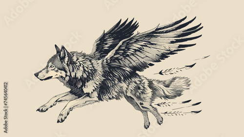 Wolf with Wings Illustration
