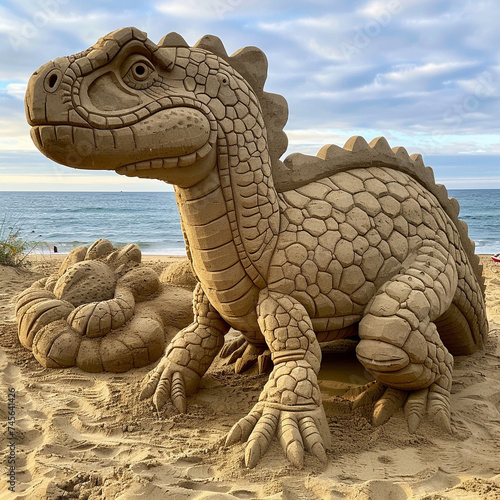 Abstract sand sculptures inspired by dinosaurs using form texture and space to evoke the ancient world in which these creatures lived leaving much to the viewers imagination photo