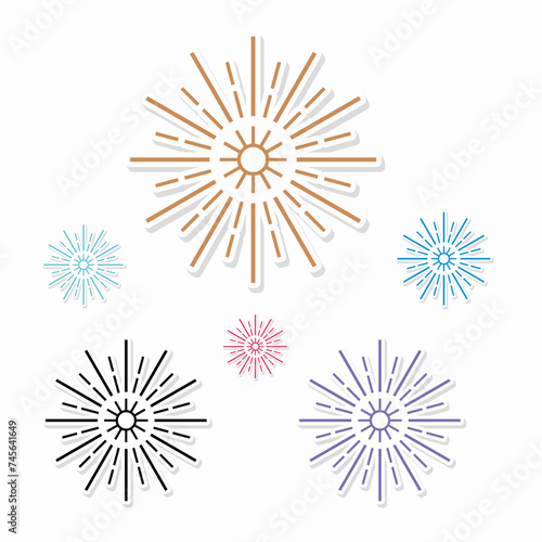 Star journal graphic, aesthetic gold design, Vintage sunburst. Bursting golden sun rays. Fireworks. Logotype or lettering design element. Radial sunset beams. Vector illustration.