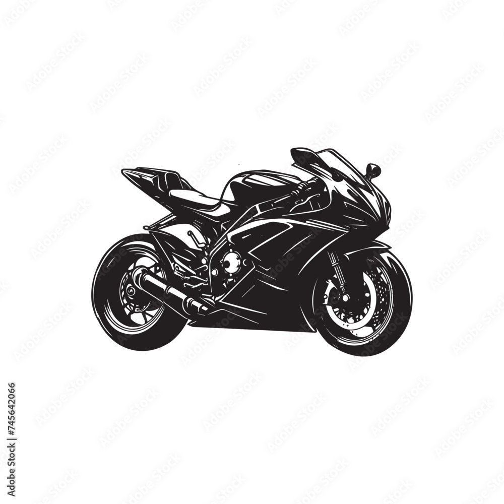 Silhouette of a sleek motorcycle isolated on white background