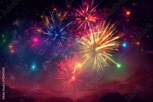 Sparkling color fireworks. AI generated