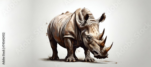  A drawing of a rhino with a white face and a black nose.A rhinoceros is walking on a white background. Produtizeone A rhinoceros attacking in the savanna fantastical bd302c446d224cd080ebe03f24226def