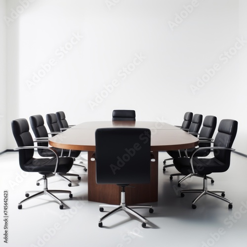 Stock image of a conference room table on a white background, spacious, professional meeting area Generative AI © vadosloginov