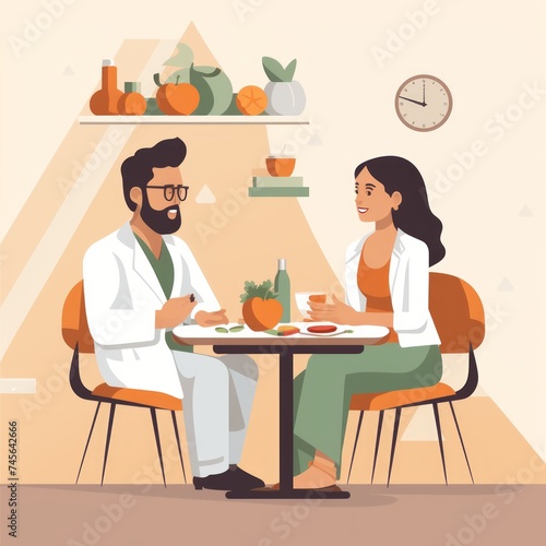 Stock image of a doctor discussing healthy lifestyle choices with a patient, encouraging and informative Generative AI