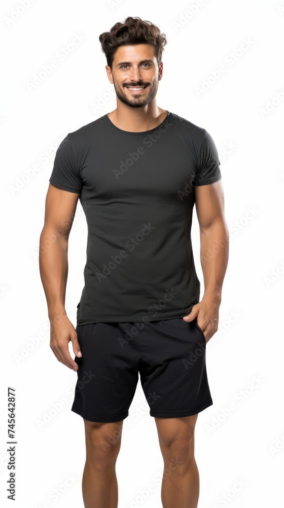 Stock image of a man in workout clothes on a plain white background Generative AI Stock image of a man in workout clothes on a plain white background Generative AI
