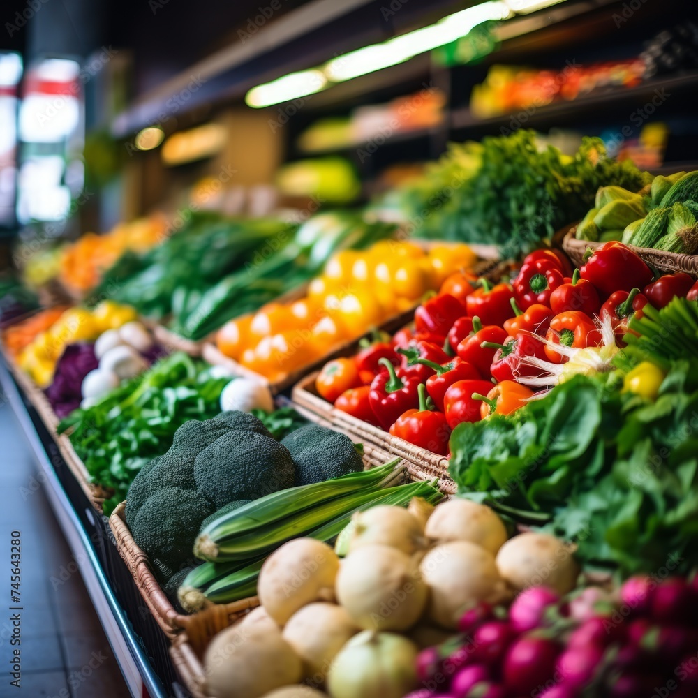 Stock image of fresh organic vegetables and fruits in a market or ...