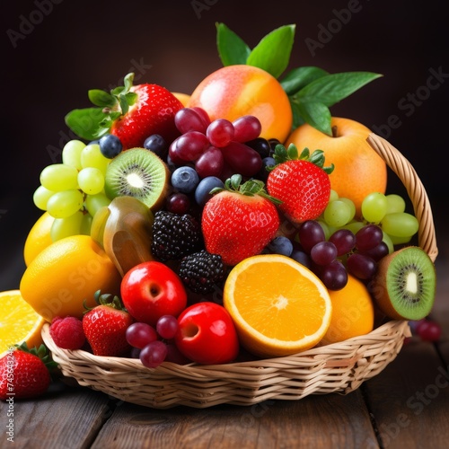 Stock image of colorful assorted fruits arranged in a basket  fresh and vibran Generative AI